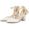 imageCoutgo Womens Chunky Heels Low Heel Ankle Strap DOrsay Pumps Closed Pointed Toe Wedding Bridal ShoesBeige