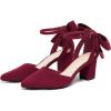 imageCoutgo Womens Chunky Heels Low Heel Ankle Strap DOrsay Pumps Closed Pointed Toe Wedding Bridal ShoesBurgundy