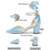 imageCoutgo Womens Chunky Heels Low Heel Ankle Strap DOrsay Pumps Closed Pointed Toe Wedding Bridal ShoesLight Blue
