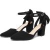 imageCoutgo Womens Chunky Heels Low Heel Ankle Strap DOrsay Pumps Closed Pointed Toe Wedding Bridal ShoesPure Black