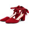 imageCoutgo Womens Chunky Heels Low Heel Ankle Strap DOrsay Pumps Closed Pointed Toe Wedding Bridal ShoesRed