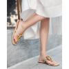 imageCoutgo Womens Flat Sandals Comfortable Flip Flops Slide Sandals Summer Beach Shoes with Metal DecorationLight Khaki