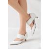 imageCoutgo Womens Low Kitten Heel Dress Shoes Pointed Toe Slip on Ankle Strap Cutout Elegant Party Wedding PumpsBeigewhite