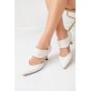 imageCoutgo Womens Low Kitten Heel Dress Shoes Pointed Toe Slip on Ankle Strap Cutout Elegant Party Wedding PumpsBeigewhite