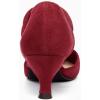 imageCoutgo Womens Low Kitten Heel Dress Shoes Pointed Toe Slip on Ankle Strap Cutout Elegant Party Wedding PumpsWine Red