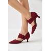 imageCoutgo Womens Low Kitten Heel Dress Shoes Pointed Toe Slip on Ankle Strap Cutout Elegant Party Wedding PumpsWine Red