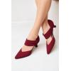 imageCoutgo Womens Low Kitten Heel Dress Shoes Pointed Toe Slip on Ankle Strap Cutout Elegant Party Wedding PumpsWine Red