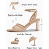 imageCoutgo Womens Mesh Kitten Heels Sandals Pointed Open Toe Ankle Buckle Strap Summer Dress ShoesKhaki