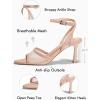 imageCoutgo Womens Mesh Kitten Heels Sandals Pointed Open Toe Ankle Buckle Strap Summer Dress ShoesLight Pink