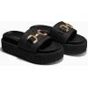 imageCoutgo Womens Platform Sandals Raffia Espadrilles Metal Chain Slip on Open Toe Cute Beach Slide SandalsPolish Black