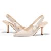 imageCoutgo Womens Slingback Kitten Heels Closed Pointed Toe Bowknot Knitted Slip On Work Pumps Dress ShoesApricothigh Heels