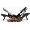 imageCoutgo Womens Slingback Kitten Heels Closed Pointed Toe Bowknot Knitted Slip On Work Pumps Dress ShoesLeopard
