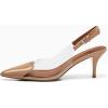 imageCoutgo Womens Slingback Kitten Heels Heart Clear Pumps Low Heel Pointed Closed Toe Party Wedding Dress ShoesKhaki