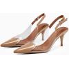 imageCoutgo Womens Slingback Kitten Heels Heart Clear Pumps Low Heel Pointed Closed Toe Party Wedding Dress ShoesKhaki