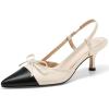 imageCoutgo Womens Bow Tie Slingback Pumps Pointed Toe Kitten Low Heel Patchwork Dress Heeled SandalsBeige