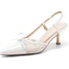 imageCoutgo Womens Bow Tie Slingback Pumps Pointed Toe Kitten Low Heel Patchwork Dress Heeled SandalsCool White