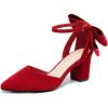 imageCoutgo Womens Chunky Heels Low Heel Ankle Strap DOrsay Pumps Closed Pointed Toe Wedding Bridal ShoesRed