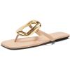 imageCoutgo Womens Flat Sandals Comfortable Flip Flops Slide Sandals Summer Beach Shoes with Metal DecorationNude