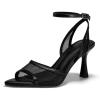 imageCoutgo Womens Mesh Kitten Heels Sandals Pointed Open Toe Ankle Buckle Strap Summer Dress ShoesBlack