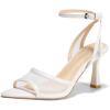 imageCoutgo Womens Mesh Kitten Heels Sandals Pointed Open Toe Ankle Buckle Strap Summer Dress ShoesWhite