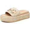 imageCoutgo Womens Platform Sandals Raffia Espadrilles Metal Chain Slip on Open Toe Cute Beach Slide SandalsLight Brown