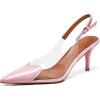 imageCoutgo Womens Slingback Kitten Heels Heart Clear Pumps Low Heel Pointed Closed Toe Party Wedding Dress ShoesPink