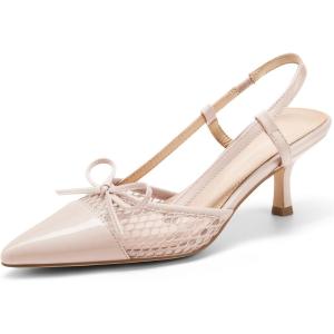 imageCoutgo Womens Bow Tie Slingback Pumps Pointed Toe Kitten Low Heel Patchwork Dress Heeled SandalsLight Pink