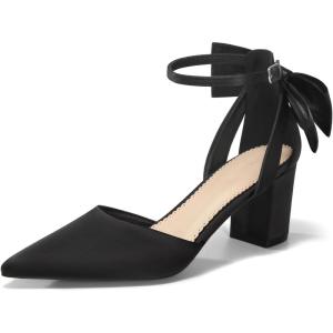 imageCoutgo Womens Chunky Heels Low Heel Ankle Strap DOrsay Pumps Closed Pointed Toe Wedding Bridal ShoesBlack