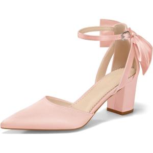 imageCoutgo Womens Chunky Heels Low Heel Ankle Strap DOrsay Pumps Closed Pointed Toe Wedding Bridal ShoesPink
