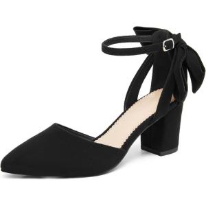 imageCoutgo Womens Chunky Heels Low Heel Ankle Strap DOrsay Pumps Closed Pointed Toe Wedding Bridal ShoesPure Black