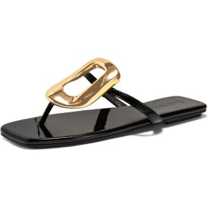 imageCoutgo Womens Flat Sandals Comfortable Flip Flops Slide Sandals Summer Beach Shoes with Metal DecorationBlack
