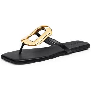 imageCoutgo Womens Flat Sandals Comfortable Flip Flops Slide Sandals Summer Beach Shoes with Metal DecorationPolish Black