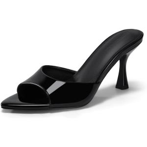 imageCoutgo Womens Heeled Mules Pointed Peep Toe High Heels Slip On Backless Mule Sandals Dress ShoesBlack