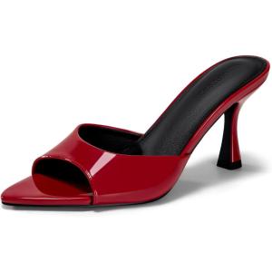 imageCoutgo Womens Heeled Mules Pointed Peep Toe High Heels Slip On Backless Mule Sandals Dress ShoesRed