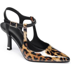 imageCoutgo Womens High Heels Pointed Toe Ankle Strap Pumps Patent Leather Sexy Stiletto Office Wedding Dress ShoesLeopard