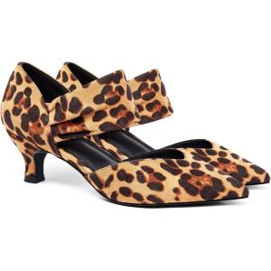 imageCoutgo Womens Low Kitten Heel Dress Shoes Pointed Toe Slip on Ankle Strap Cutout Elegant Party Wedding PumpsLeopard