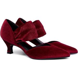 imageCoutgo Womens Low Kitten Heel Dress Shoes Pointed Toe Slip on Ankle Strap Cutout Elegant Party Wedding PumpsVelvet Red