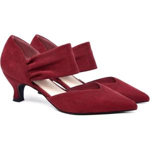 imageCoutgo Womens Low Kitten Heel Dress Shoes Pointed Toe Slip on Ankle Strap Cutout Elegant Party Wedding PumpsWine Red
