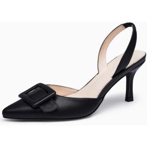 imageCoutgo Womens Slingback Heels Kitten Heel Pumps Dress Shoes Sling Back Closed Pointed Toe Suede Wedding Party SandalsCool Black