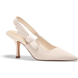 imageCoutgo Womens Slingback Kitten Heels Closed Pointed Toe Bowknot Knitted Slip On Work Pumps Dress ShoesApricothigh Heels