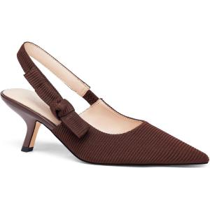 imageCoutgo Womens Slingback Kitten Heels Closed Pointed Toe Bowknot Knitted Slip On Work Pumps Dress ShoesCoffee