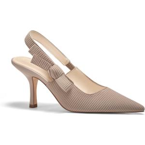 imageCoutgo Womens Slingback Kitten Heels Closed Pointed Toe Bowknot Knitted Slip On Work Pumps Dress ShoesLight Coffeehigh Heels