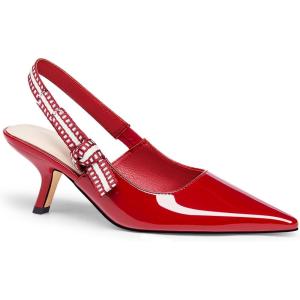 imageCoutgo Womens Slingback Kitten Heels Closed Pointed Toe Bowknot Knitted Slip On Work Pumps Dress ShoesWine Red
