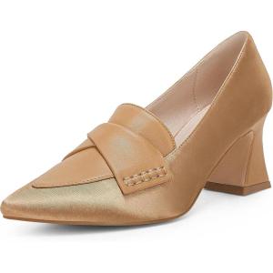 imageWomens Chunky Block Low Heels Pumps Stitching Retro Work Office Dress ShoesBrown