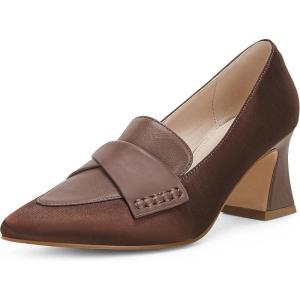 imageWomens Chunky Block Low Heels Pumps Stitching Retro Work Office Dress ShoesDark Brown