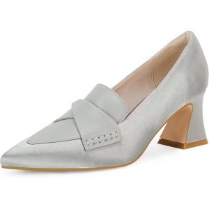imageWomens Chunky Block Low Heels Pumps Stitching Retro Work Office Dress ShoesGrey
