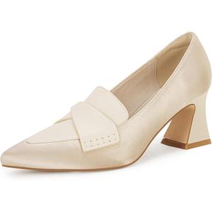 imageWomens Chunky Block Low Heels Pumps Stitching Retro Work Office Dress ShoesNude