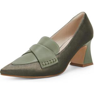 imageWomens Chunky Block Low Heels Pumps Stitching Retro Work Office Dress ShoesSage