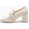imageCoutgo Womens Loafer Heels Block Chunky Heeled Penny Loafers Slip On Square Toe Business Work Dress ShoesBeige