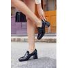 imageCoutgo Womens Loafer Heels Block Chunky Heeled Penny Loafers Slip On Square Toe Business Work Dress ShoesBlack